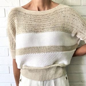Netural stripe dolman short sleeve light sweater